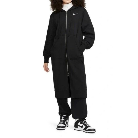 Nike DQ5745-010 Sportswear Phoenix Long Zip Hoodie Coat Dress Black Medium - Picture 2 of 7